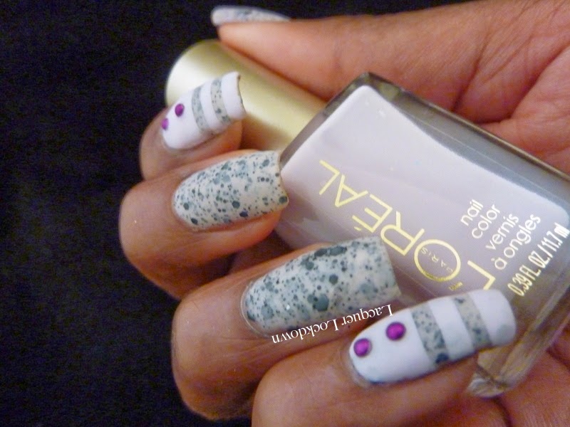 Lacquer Lockdown - L'Oreal, L'Oreal Le Pastille, L'Oreal Sweet Lilac, L'Oreal Spring 2014,  nail vinyls, @teismom, spring nail art, spring nails, diy nails, diy nail art, cute nails, cute nail art ideas, matte nails, studs, pueen studs