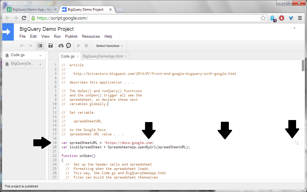 Frontend Google BigQuery with a Google Spreadsheet Part 4 The Script