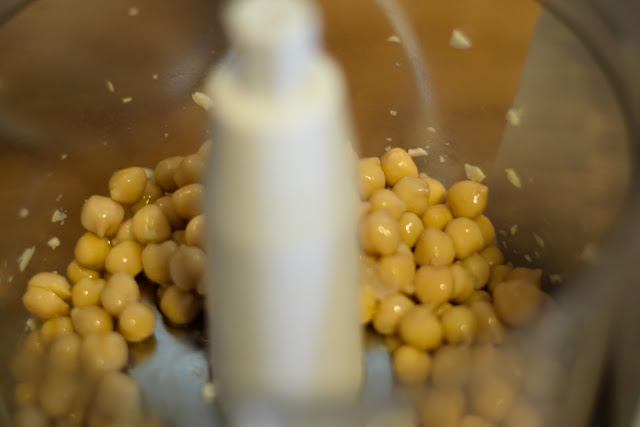 The chick peas in the food processor.  