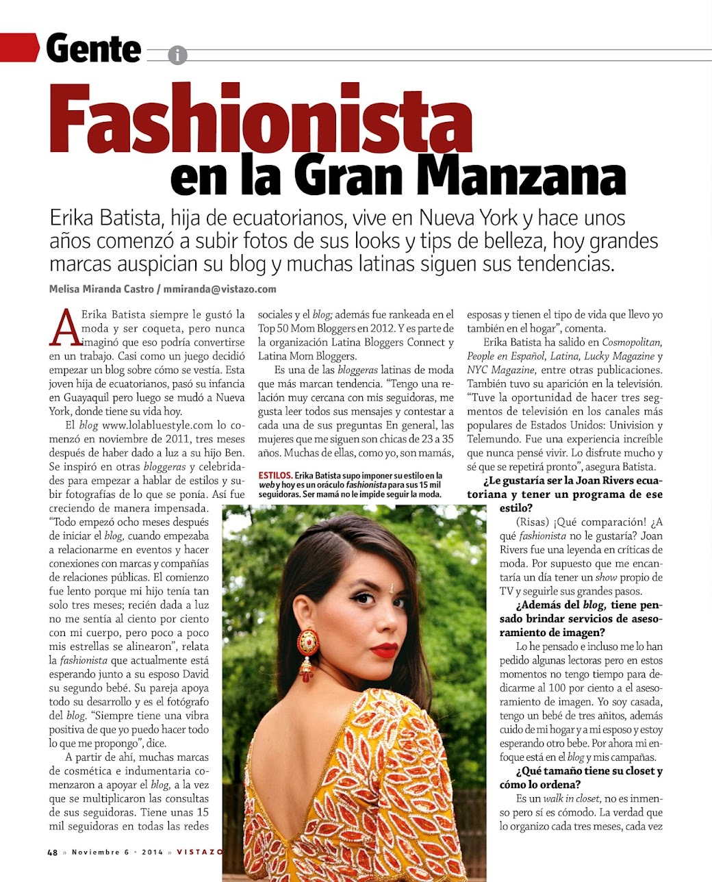 ENTREVISTA REVISTA VISTAZO / By Erika Batista