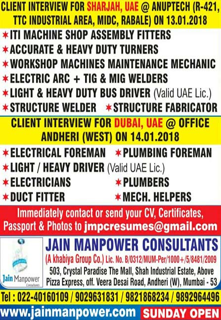 Jobs in Sharjah : Walkin Interview in Anuptech - Rabale - Mumbai : Large Number of Vacancies