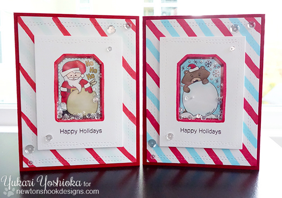 Santa and Bear Shaker Cards by Yukari Yoshioka | Jolly Tags Stamp and Die Set by Newton's Nook Designs #newtonsnook