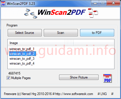 WinScan2PDF modalità scansione pagine multiple