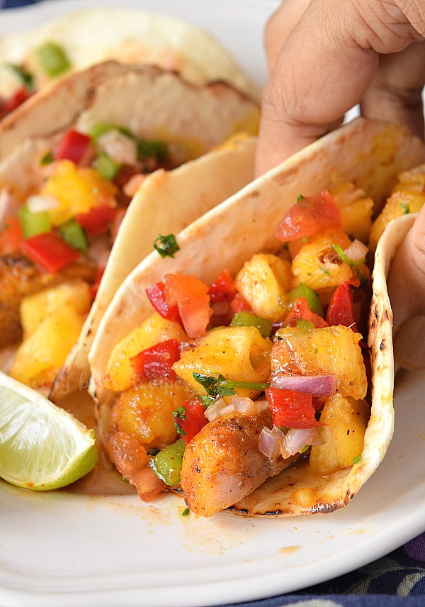delicious fish taco with honey chili sauce