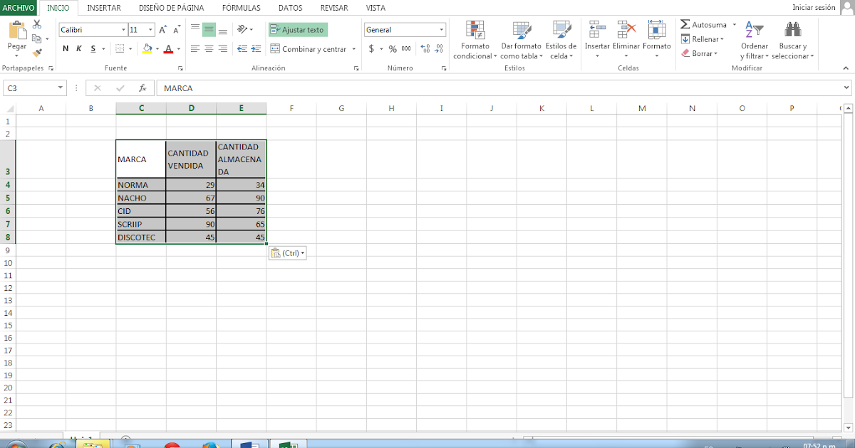 informática avanzada PEGAR TABLA DE WORD A EXCEL