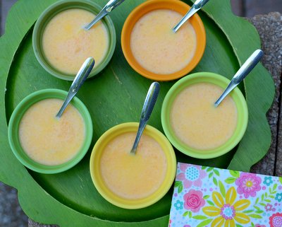 Cold & Creamy Cantaloupe Soup ♥ KitchenParade.com, a simple chilled summer soup of ripe melon and milk, brightened with a little lemon zest.