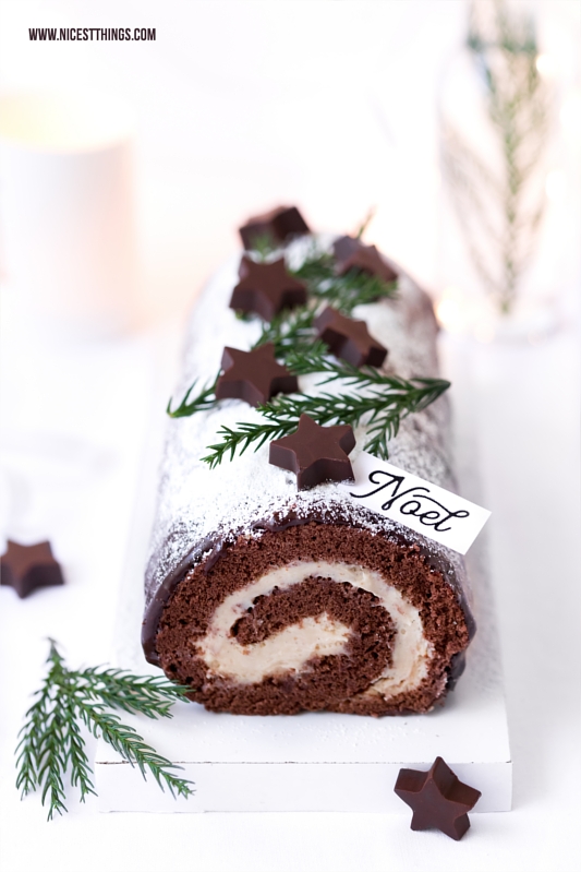 Bûche de Noël Rezept Maronen Schokolade Biskuitrolle