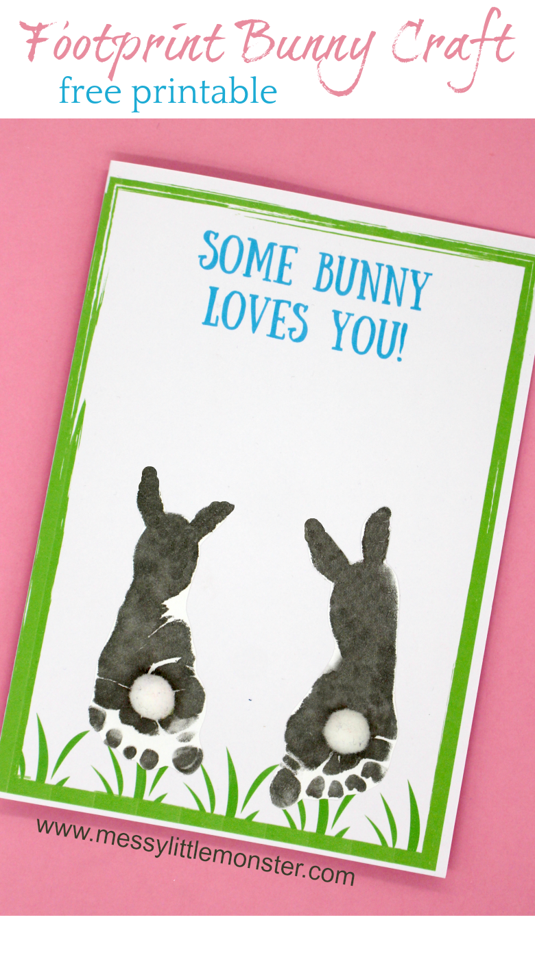 Footprint Bunny Craft FREE Printable Keepsake Card Messy Little Monster