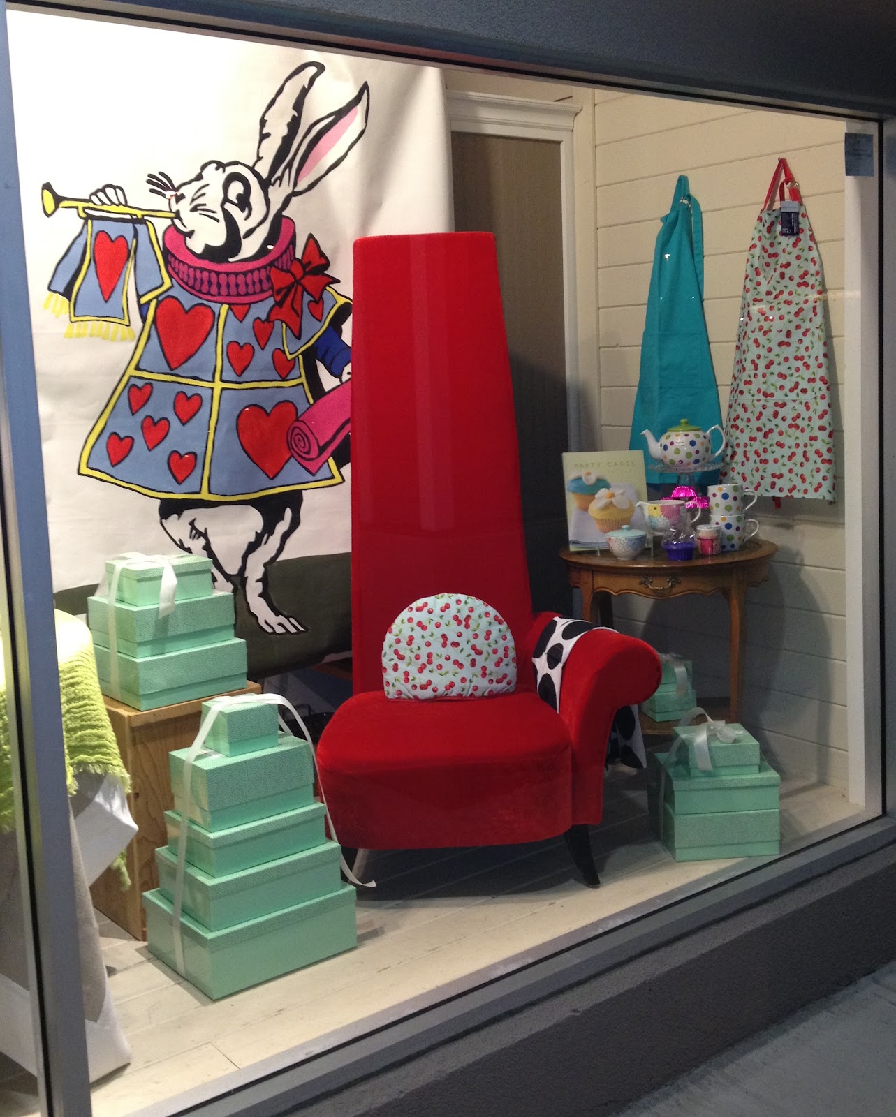 Alice in Wonderland window display Dawna Jones Design