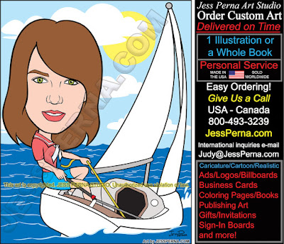 Cartoon Woman Sailing Boat Ad