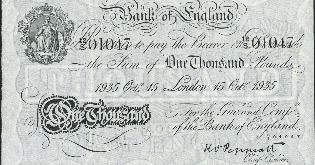 Great Britain 1000 Pound Sterling White Note 1935 Bank of EnglandWorld