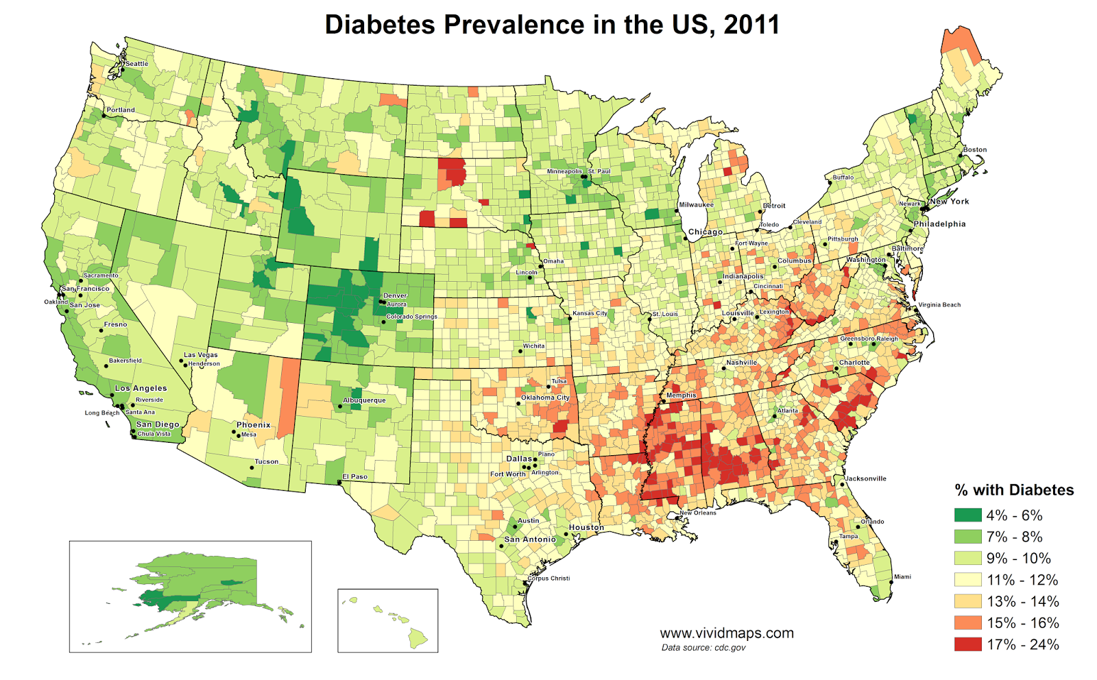 Diabetes prevalence in the United States Vivid Maps