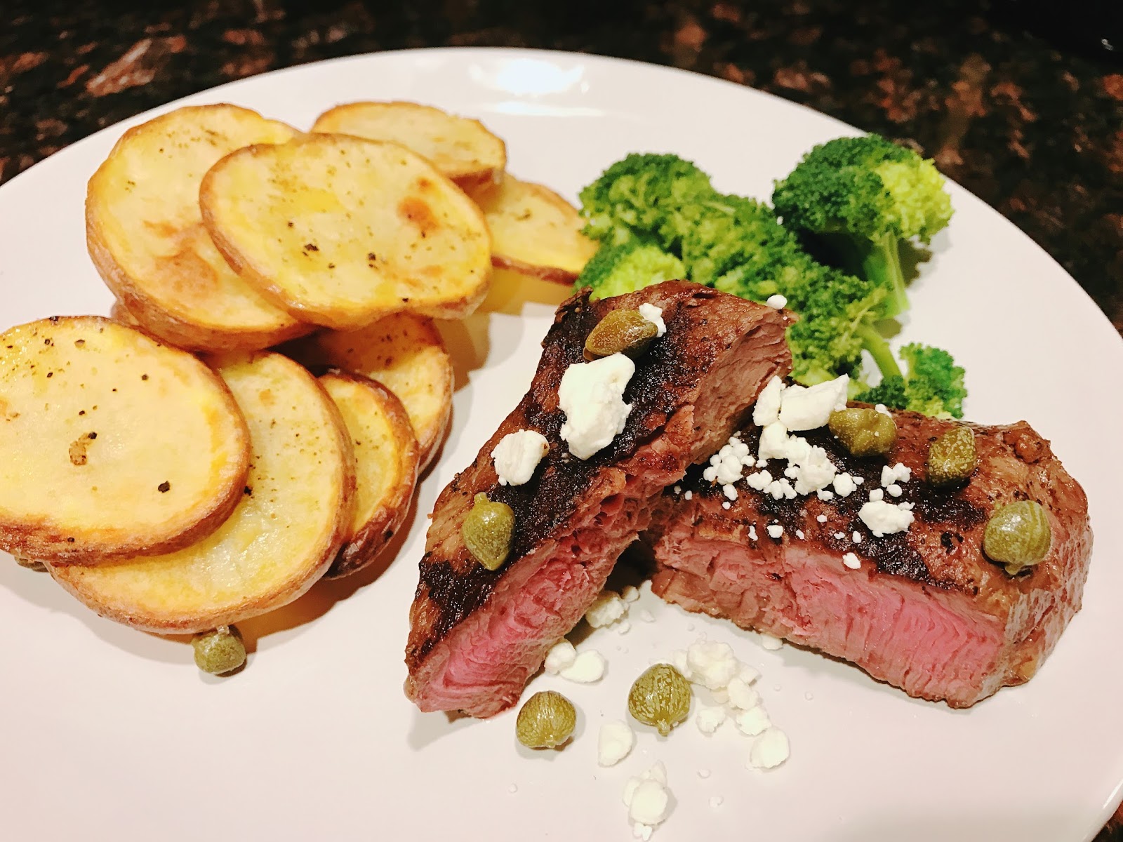 Peppercorn Medley Steaks with Feta and Capers