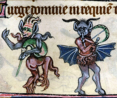 devils playing musical instruments, from the Taymouth Hours