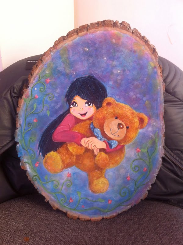 Jessie Cat Illustrations wood panel painting