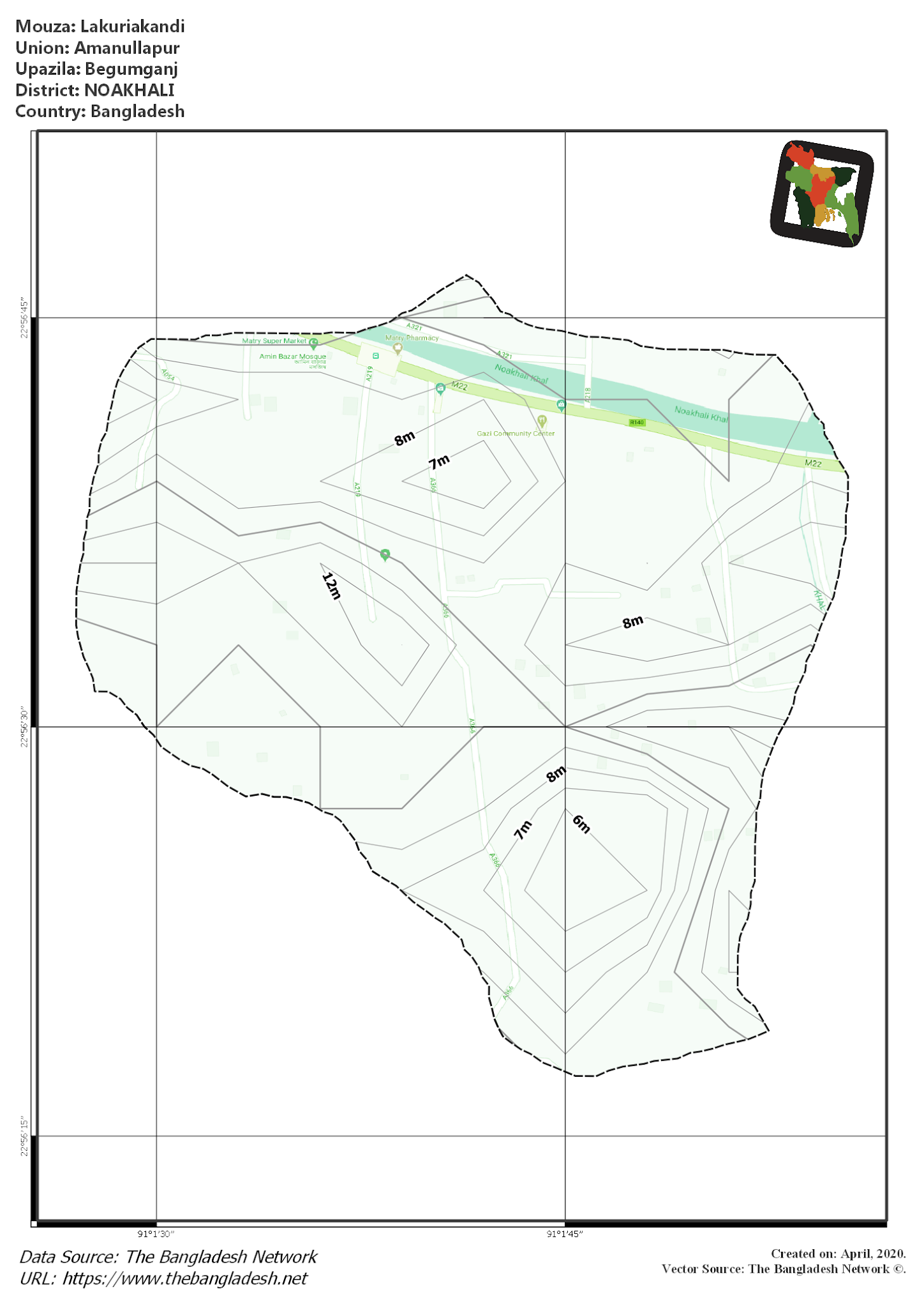 Map of Lakuriakandi Mouza of Begumganj Upazila, NOAKHALI, Bangladesh.