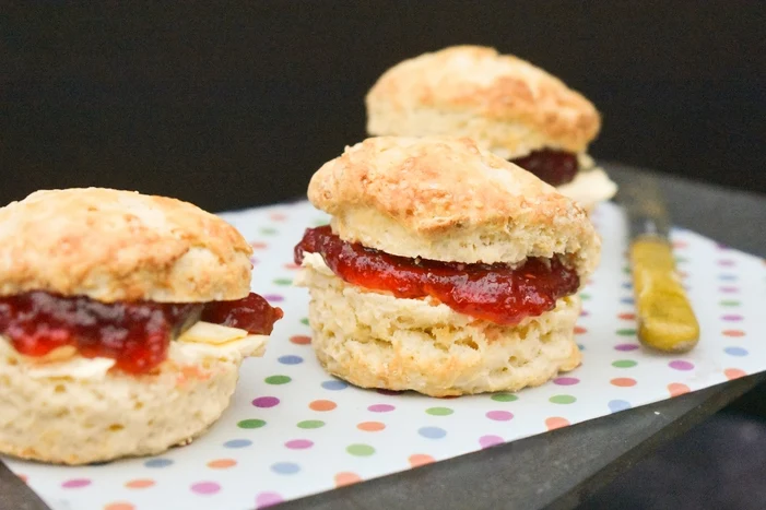 dairy free scones filled with dairy free butter and jam