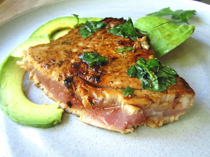 Seared Asian Style Tuna Steaks with Avocado