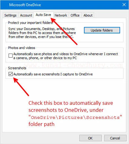 Here's how to configure OneDrive to automatically save the screenshot