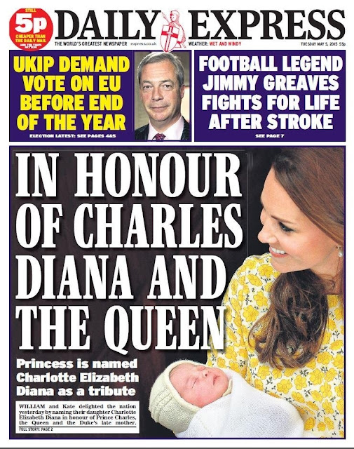 Britain’s newspapers lauded the choice of "Charlotte Elizabeth Diana" as the name of the new baby of Prince William and his wife Kate as a tribute to family on Tuesday on May 4, 2015.