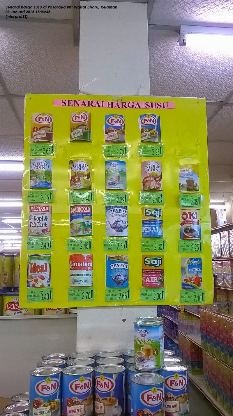 Senarai harga susu dibandingkan di Pasaraya PKT Wakaf Bharu