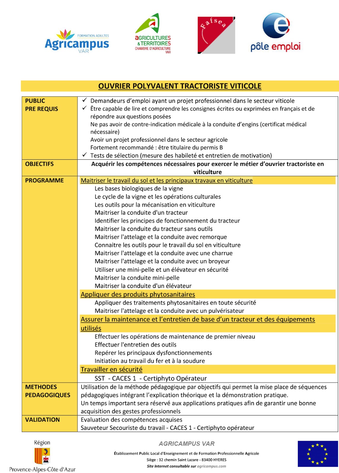 Mission Locale de la Seyne sur Mer Formation Ouvrier polyvalent