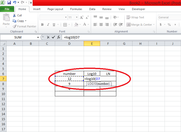 Langkah membuat BUILT IN FUNCTION LOG10 pada Ms.Excel