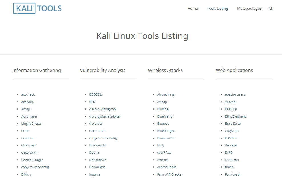 "KALI Tools" ويعد أكبر مخزن لكل برامج الاختراق الاخلاقي ، حيث يوفر لك