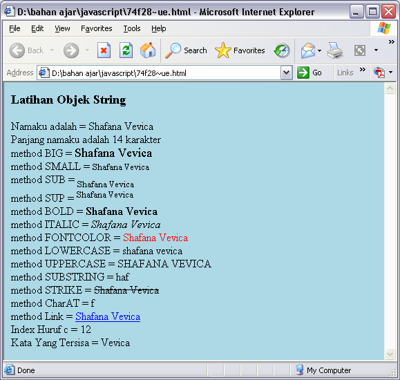 SOURCE CODE Latihan Objek String JavaScript SOURCE CODE Latihan Objek String JavaScript