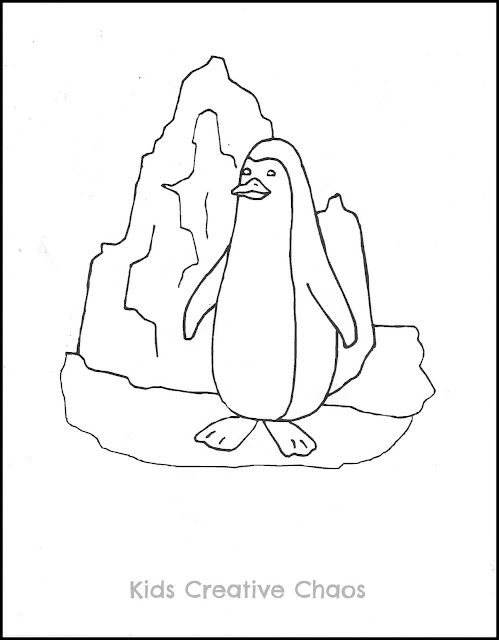 Free Printable Penguin Coloring Page with Ice Caps