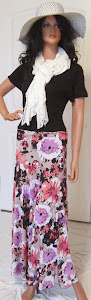 Ladies Abstract Floral Print Maxi skirt in purple and peach