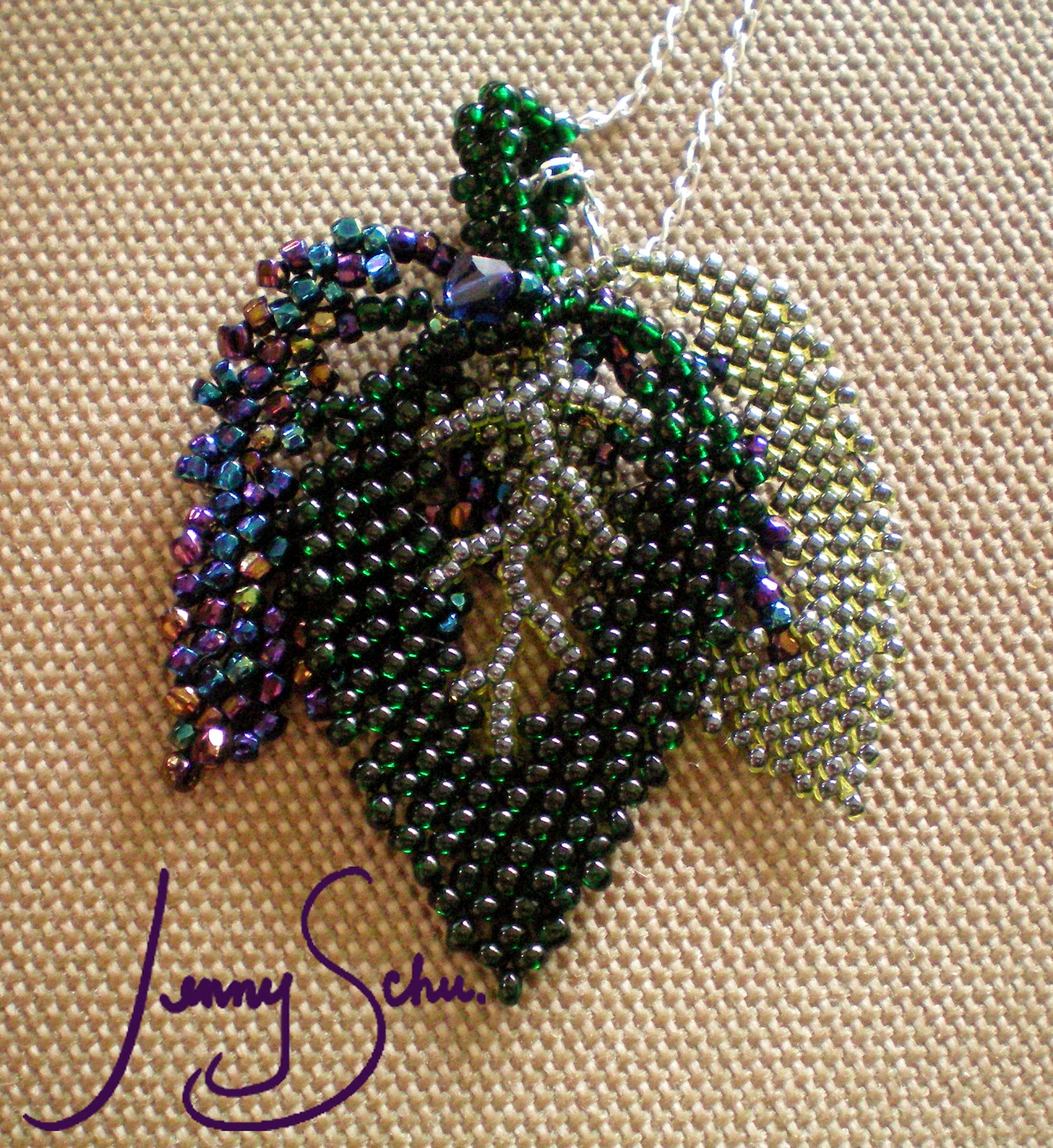 Jenny Schu Beadweaving and Fiber Art Leaf Pendants
