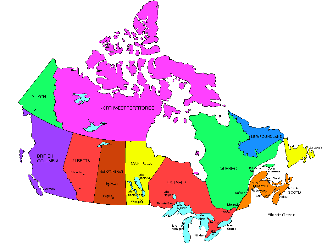 Landkarte von Kanada und seinen Provinzen (Sehr bunt) | Landkarten