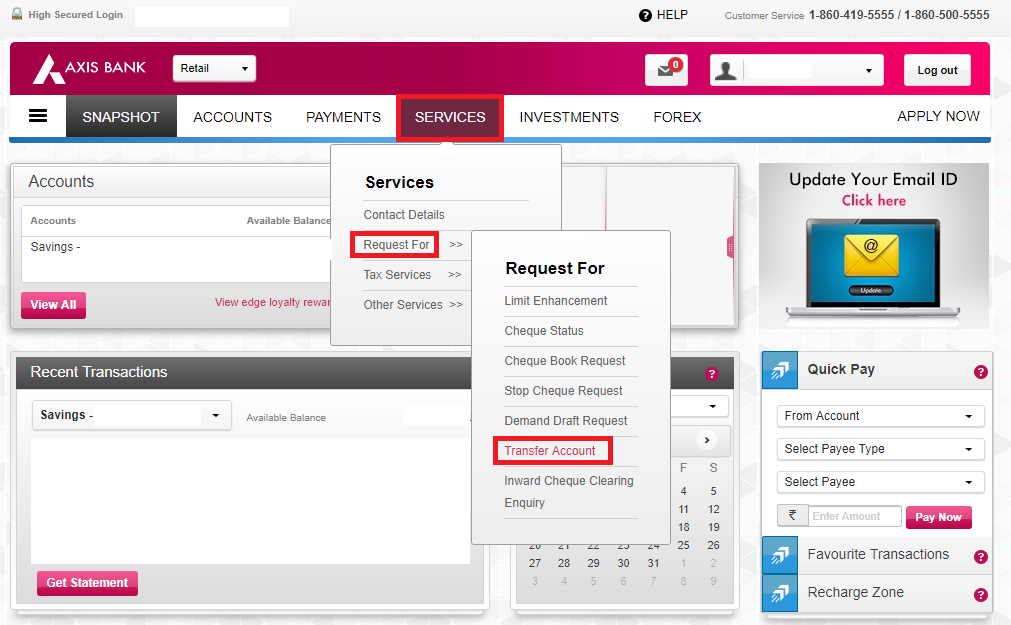 how to transfer axis bank account to your nearest location