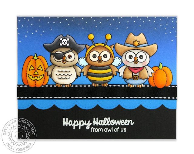 Sunny Studio Stamps: Happy Owl-o-ween Costumed Trick-or-Treat Halloween Card by Mendi Yoshikawa