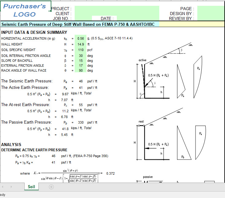 Seismic Earth Pressure of Deep Stiff Wall Spreadsheet Seismic Earth Pressure of Deep Stiff Wall Spreadsheet