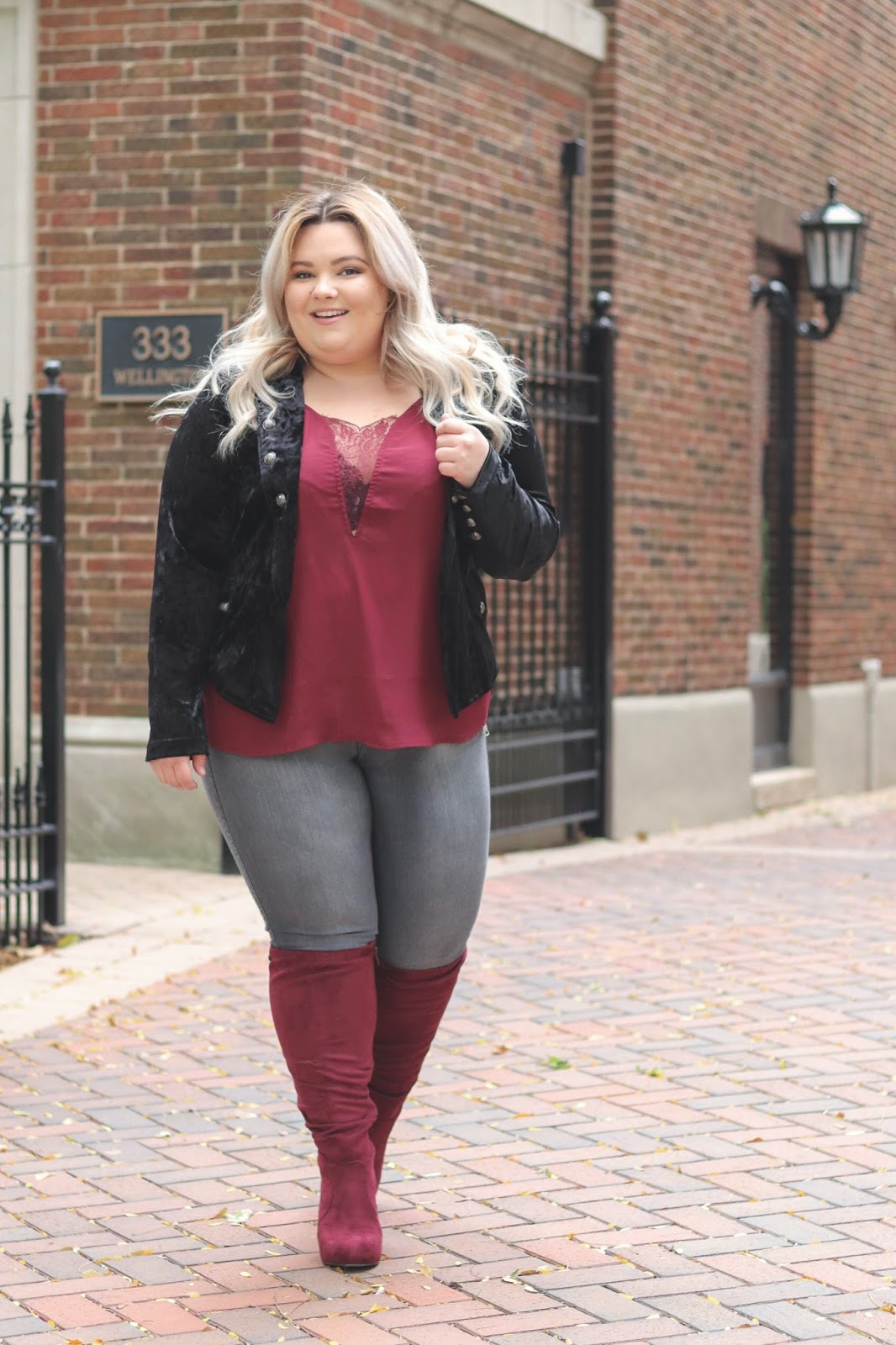 natalie in the city, Natalie Craig, plus size fashion, Chicago model, plus size model, plus size fashion blogger, Chicago fashion blogger, curves and confidence, plus size wide calf boots, wide calf knee high boots, torrid, blogger review, lace tank tops, affordable plus size fashion