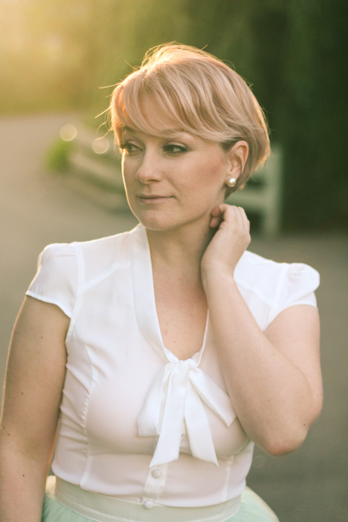Finding Femme with rose gold hair in romantic mint Alexandra Grecco tulle skirt, Review Australia blouse and Modcloth shoes.