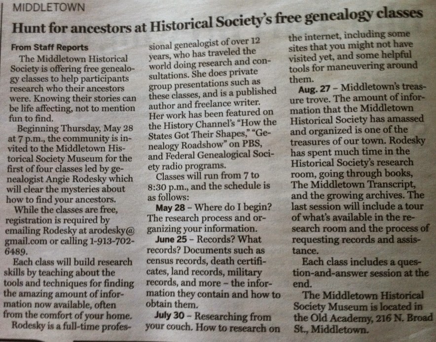 Sleuthing Our Ancestors Middletown Historical Society Genealogy Classes