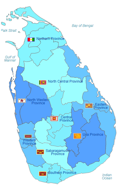 Peta pembagian wilayah administratif Sri Lanka