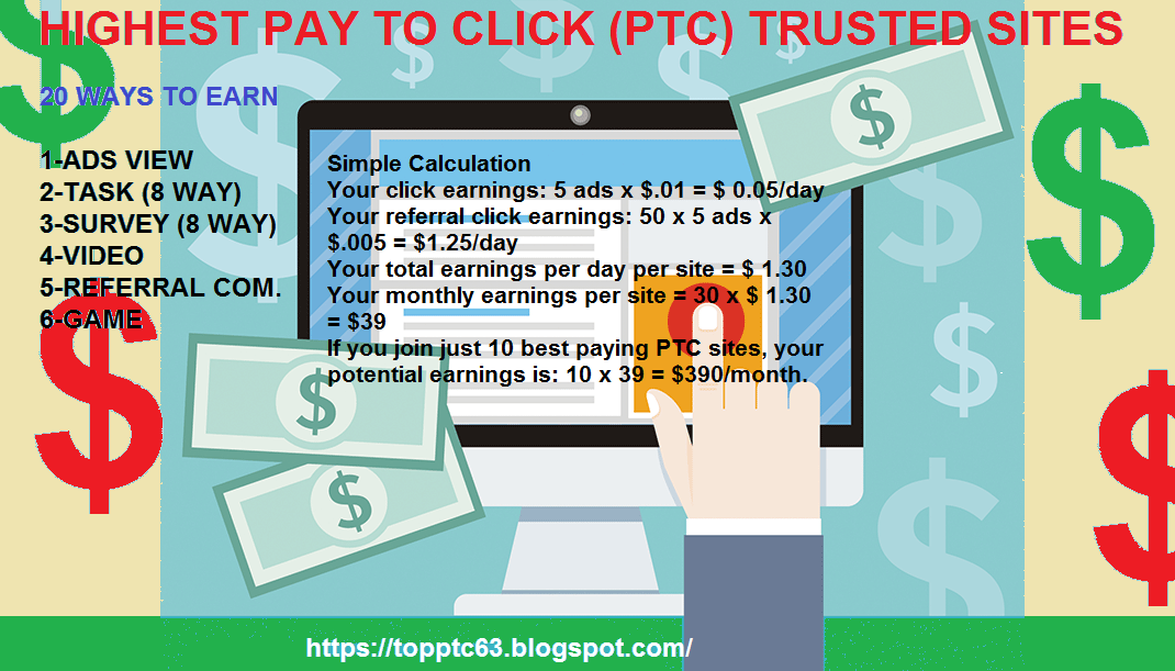 Top Highest Paying Best Ptc Sites Free Online Earning Bitcoin - 