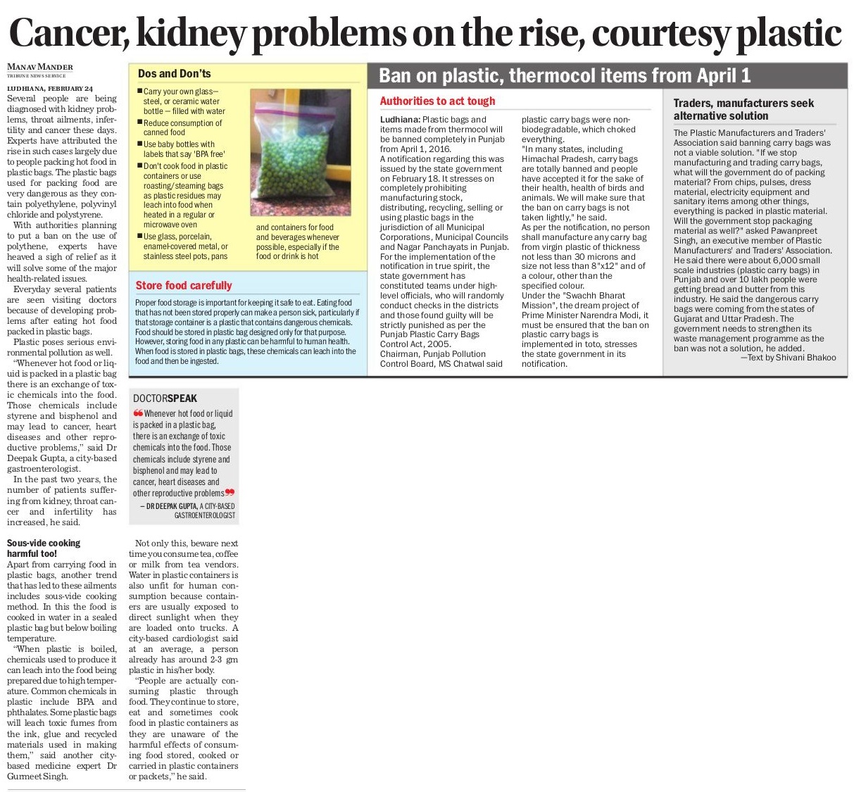 FOOD SAFETY LATEST Cancer, kidney problems on the rise, courtesy plastic
