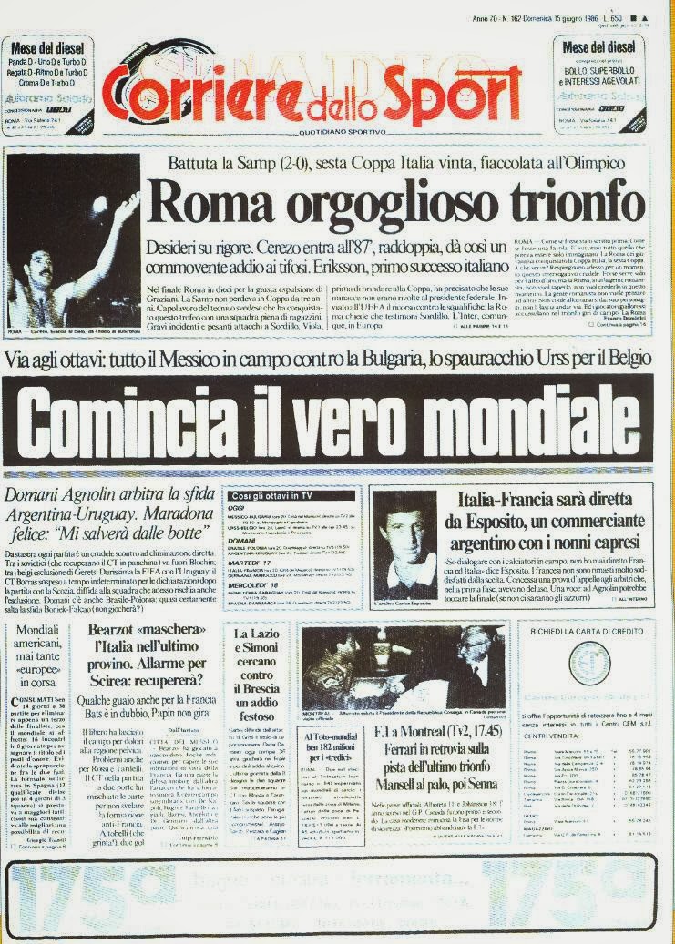 SCRIVOQUANDOVOGLIO CALCIO COPPA ITALIAFINALE RITORNO (14/06/1986)