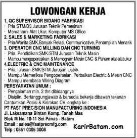 Lowongan Kerja PT. Fast Precision Manufacturing Indonesia