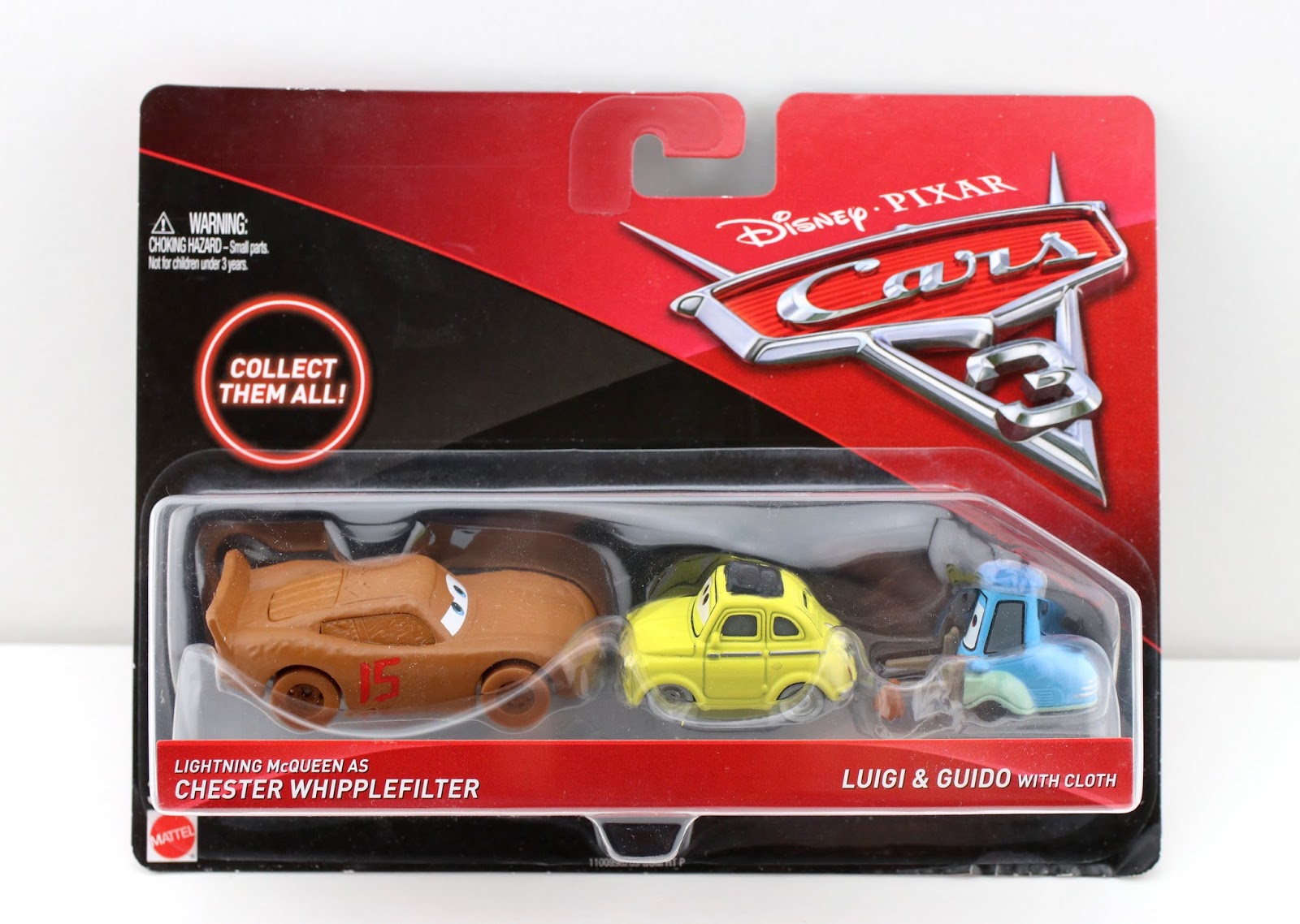 Cars 3: Lightning McQueen as Chester Whipplefilter, Luigi & Guido with Cloth (3-Pack)