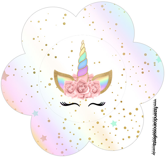 Unicorn with Rainbow Free Printable Cupcake Wrappers and Toppers. Oh