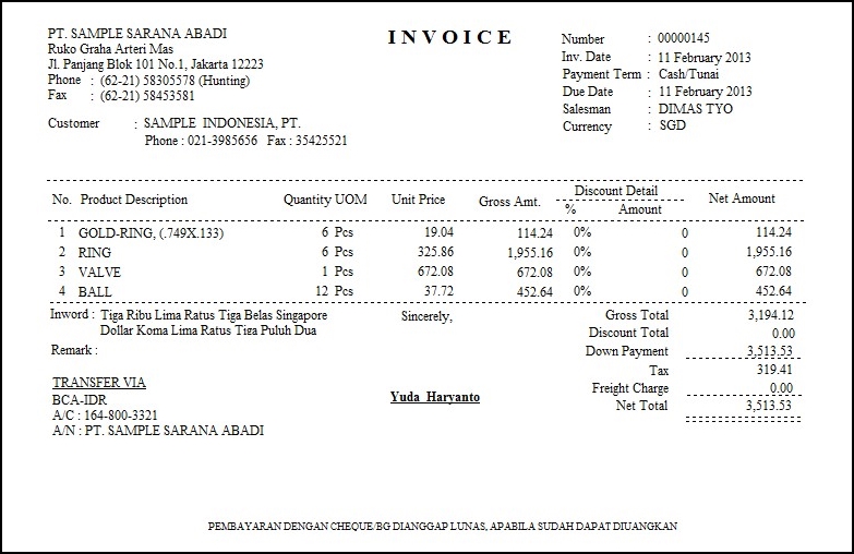 Contoh Surat Resmi: Contoh Invoice Pembayaran Sederhana