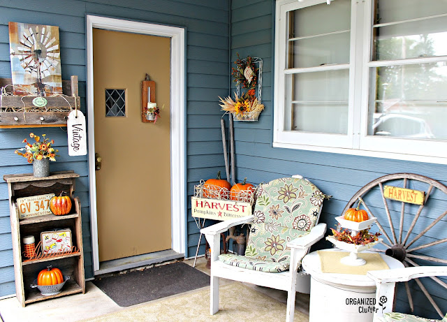 Fall Vignettes From A Rustic Covered Patio www.organizedclutter.net
