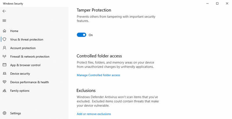 Tamper Protection is a new setting from Windows Defender Antivirus which provides additional protections against changes to key security features