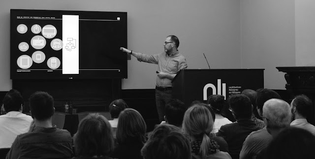 Aiden Kenny presenting at 100-Archive event in the National Gallery of Ireland, 2018.